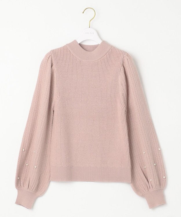 ANY SIS 【Oggi1月号掲載】モックネック袖パール調 ニット ローズグレー
