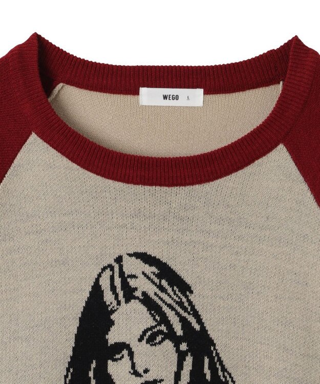 WEGO ラグランジャガードグラフィックプルオーバー ワイン