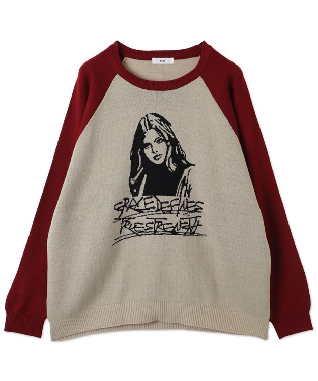 WEGO ラグランジャガードグラフィックプルオーバー ワイン