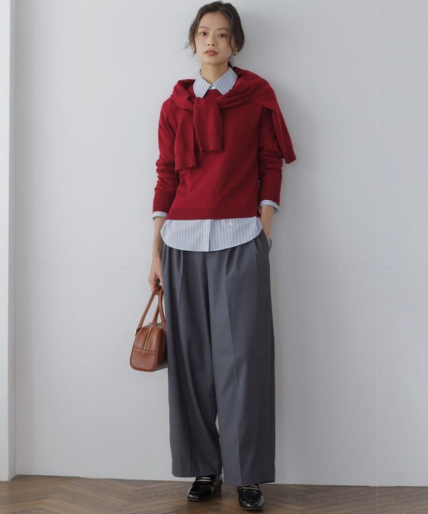 組曲 【加藤ローサさん着用】コットンタッチシャーティングボウタイ付き シャツ ブルー系1