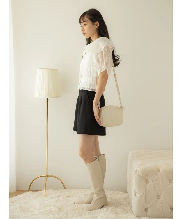 earth music&ecology 衿付きフラワーブラウス Off White