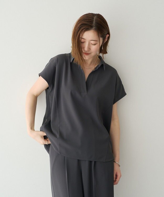 YECCA VECCA 【接触冷感】COOLスキッパーブラウス Charcoal Gray