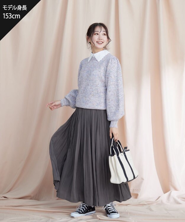 Tiaclasse L 【ウール混】パフスリーブファンシーヤーンニットトップス グレー