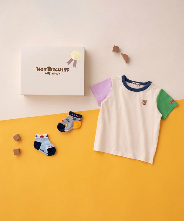 MIKI HOUSE HOT BISCUITS ワンポイント半袖Tシャツ＆ローカットソックスギフトセット【BOX付き】