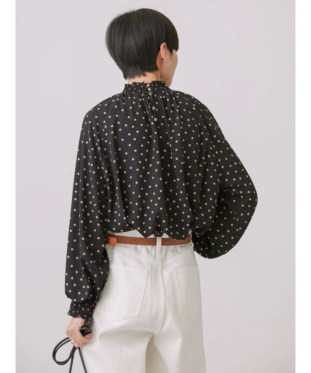 AMERICAN HOLIC ギャザーラグランサテンブラウス Dot Black