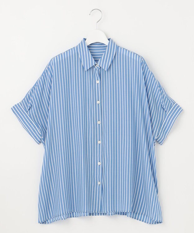 自由区 S 【接触冷感・UVケア・抗菌防臭・洗える】リヨセルポプリン ブラウス サックスストライプ