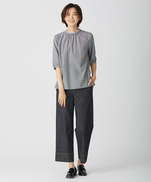 J.PRESS LADIES L 【洗える】 10oz Stretch Denim セミワイド パンツ ブラック系