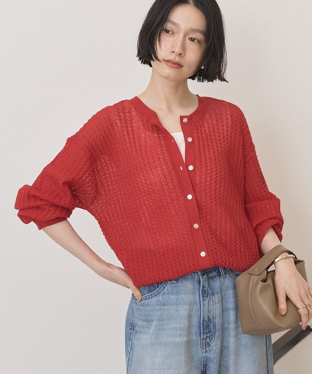 AMERICAN HOLIC 【前後2WAY】透かし編みニットカーディガン Red