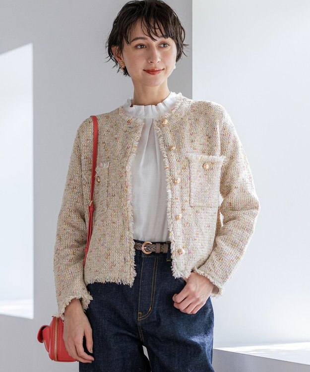 23区 S 【見上愛さん着用/新色追加/GLOW掲載】ツイード ニット ジャケット ピンクミックス