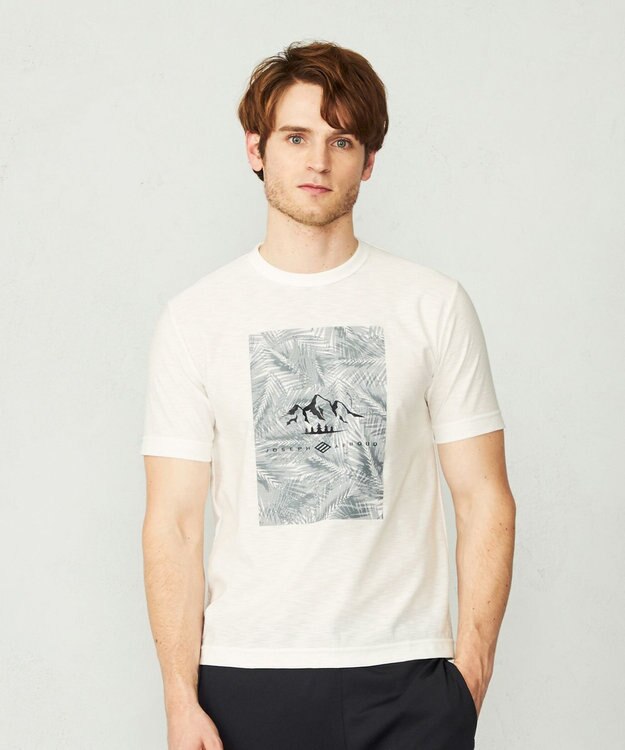 JOSEPH ABBOUD MOUNTAIN 【UNISEX】スラブリーフプリント Tシャツ ホワイト系