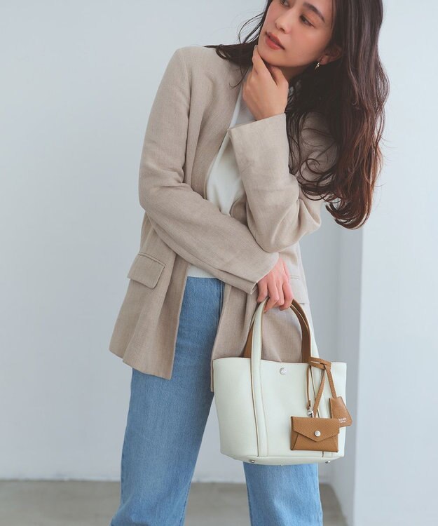 TOPKAPI 【Breath TOPKAPI】DUAL デュアル シュリンクレザー バイカラー トートバッグ チャーム付き ホワイト