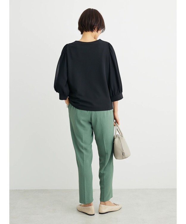 Green Parks 袖異素材使いリップルプルオーバー Black