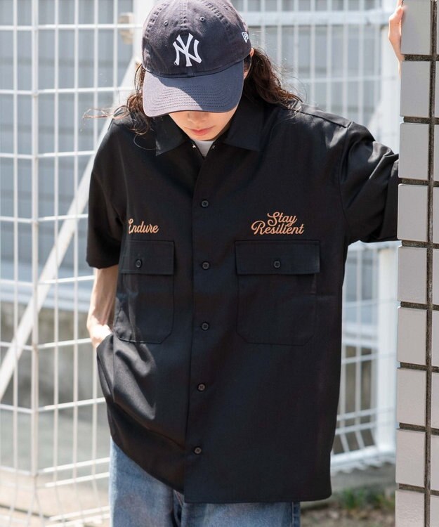 WEGO 【ユニセックス着用ITEM】刺繍ロゴツイルワークシャツ ブラック