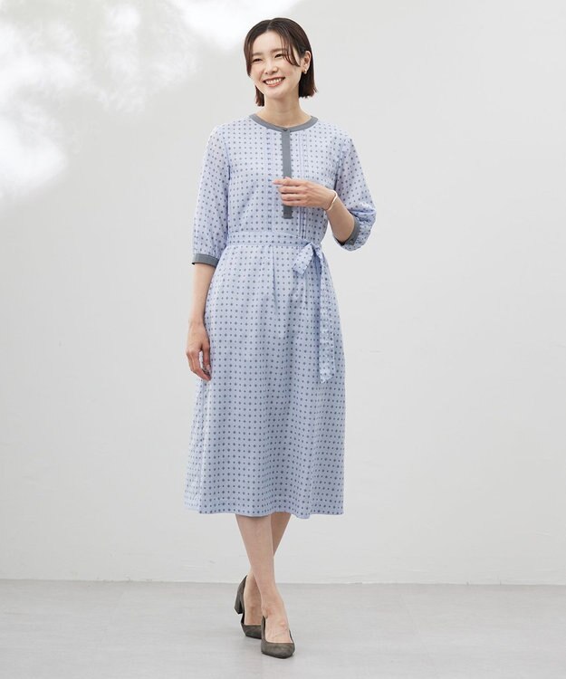 J.PRESS LADIES S 【洗える】ジオメトリックプリント ワンピース サックス系