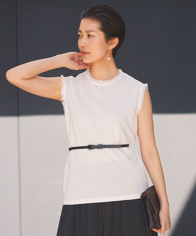 自由区 【カタログ掲載・洗える】フリンジディテールノースリーブ カットソー オフ