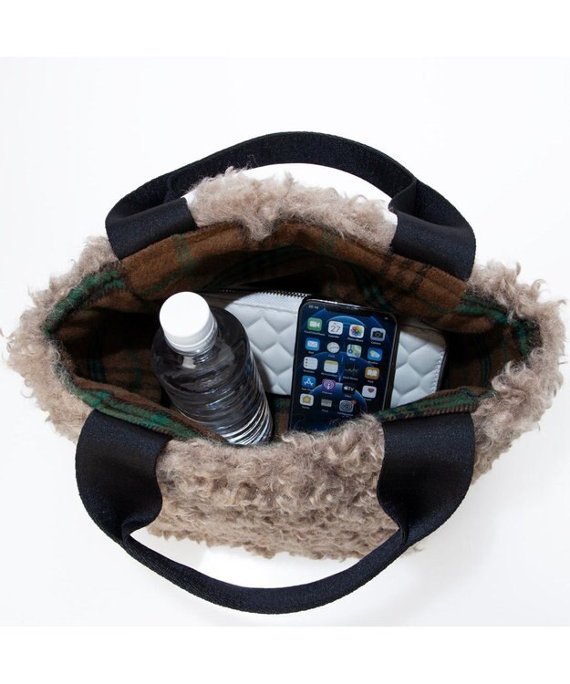 UNBILLION カシュカシュ cachecache / フェイクファー×チェック柄リバーシブルトート オーク