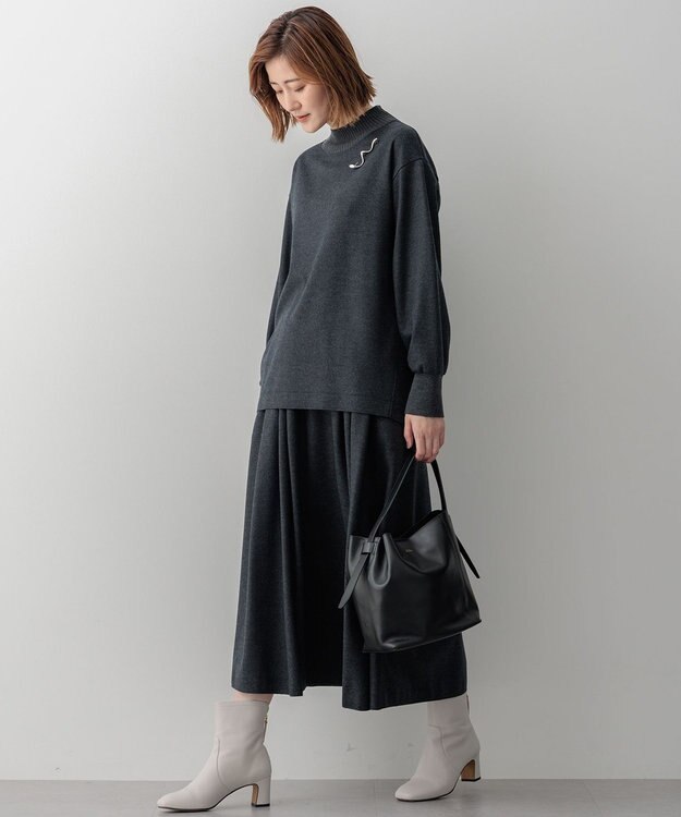 23区 S 【洗える】ウールミルドジャージー リブデザイン カットソー グレー系