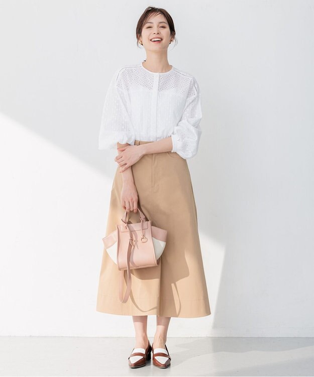 組曲 【ストレッチ・イージーケア】ハイウエストチノ スカート ベージュ系