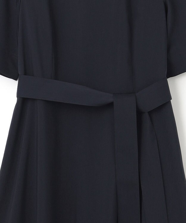 23区 L 【洗える】プレーンストレッチタフタ フレア ワンピース ネイビー系