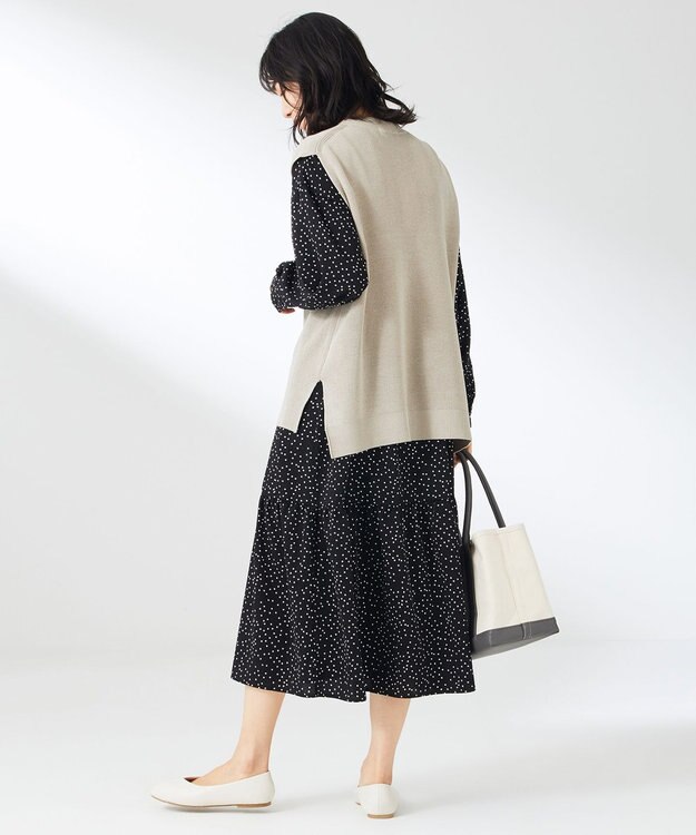 ANY 【セットアイテム】ニットベスト×ワンピース SET グレージュ×ブラックドット