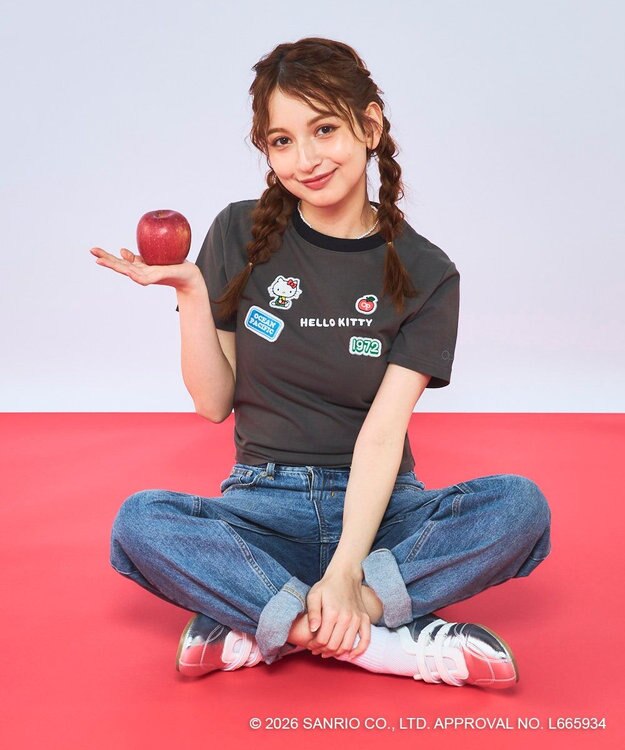 OP／FILA 【Ocean Pacific×ハローキティ】ワッペンリンガーチビTシャツ チャコールグレー