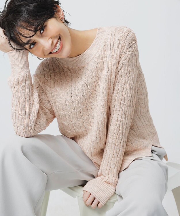J.PRESS LADIES 【洗える】MIX COLOR SLUB ケーブル ニット ピンク系