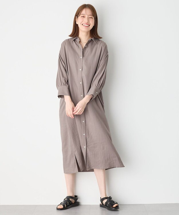 ANY ヨーロピアンリネンシャツワンピース モカ