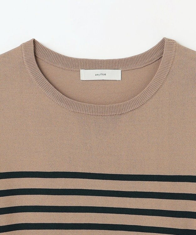 ANY L 【洗濯機可/接触冷感/UVカット/アンチピリング】フレンチスリーブニットプルオーバー モカ×ネイビー