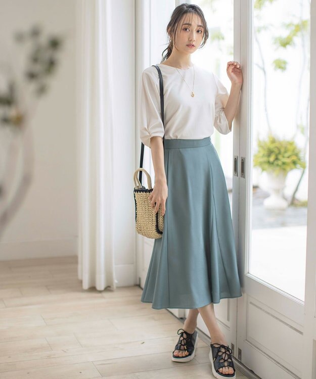 ANY SIS 【速乾・接触冷感】スムージーポリエステル フレアスカート スモーキーミント