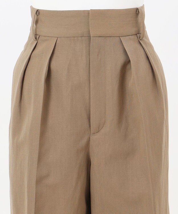 23区 【エステータ】ウールリネン タックワイドパンツ カーキ系