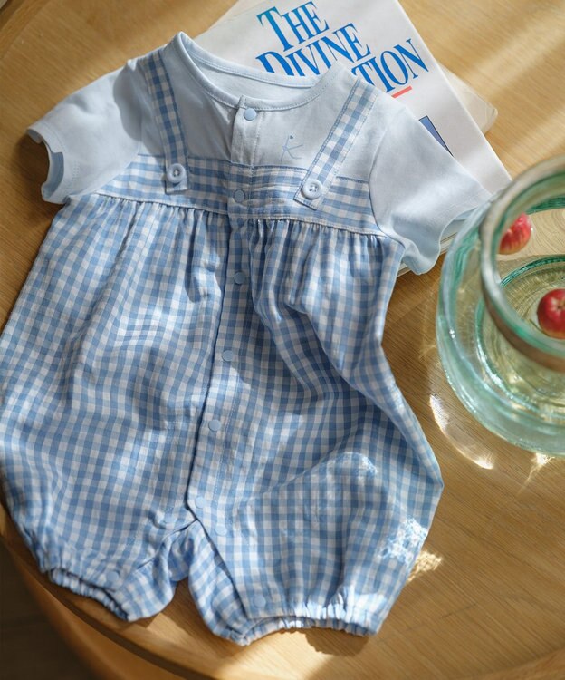 組曲 KIDS 【70㎝】ギンガム ロンパース ブルー系3