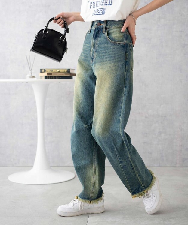 WEGO ヴィンテージウォッシュカーブデニムパンツ デニム