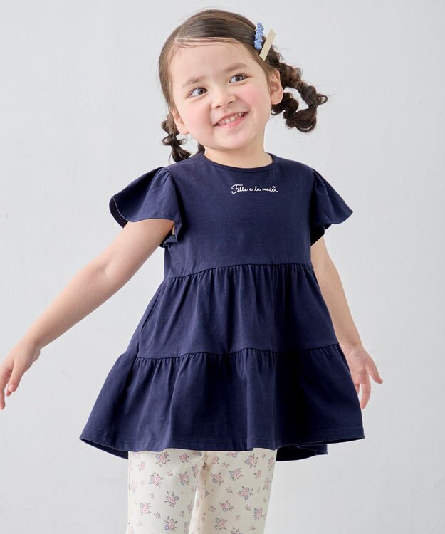 ANY KIDS 【綿100%/接触冷感】ひんやり ティアードチュニック ネイビー