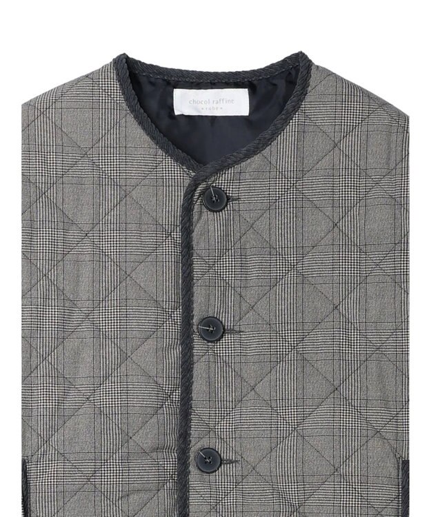 Green Parks キルティングノーカラーブルゾン Check