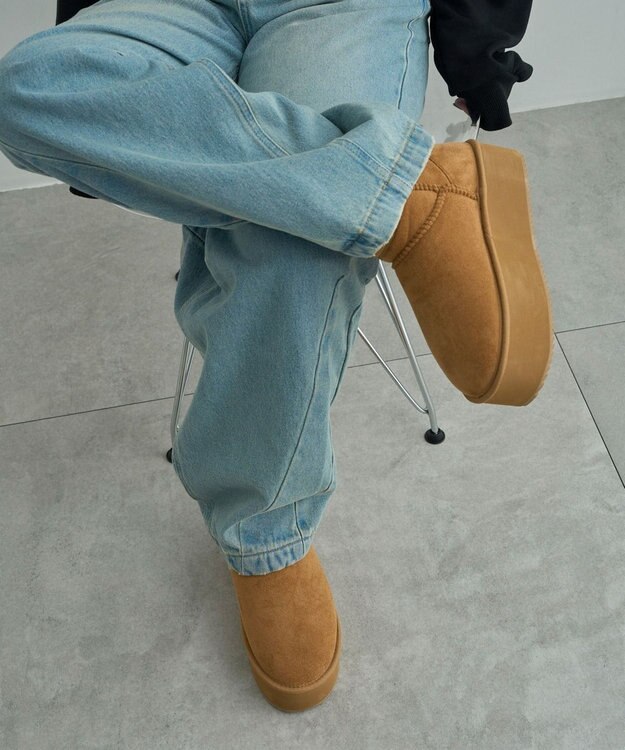 WEGO 【暖かい】厚底ショートFムートンブーツ ベージュ