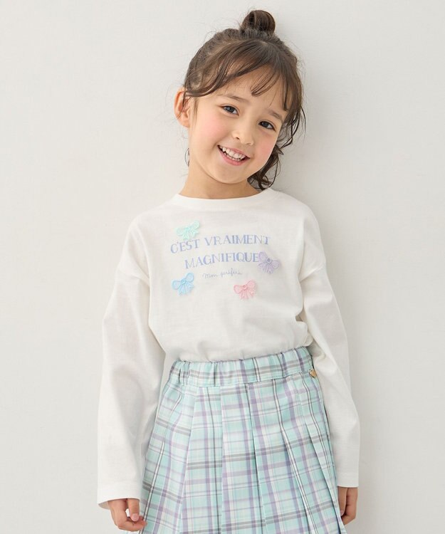 ANY KIDS 【綿100%】ロゴプリント 長袖Tシャツ オフホワイト