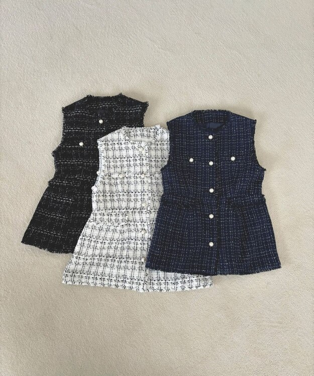 Feroux 【洗える】ラメツイード ジレ ネイビー系1