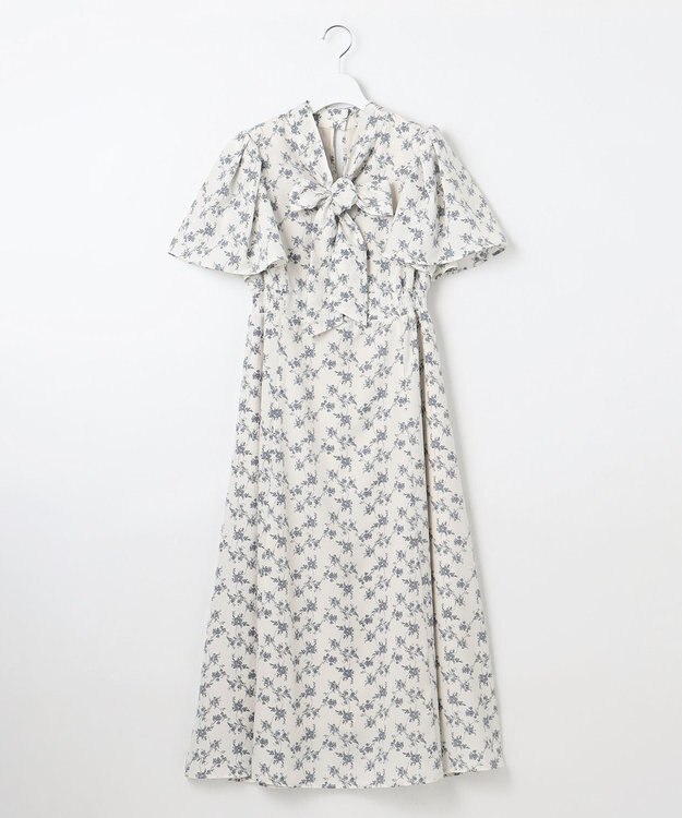 Feroux 【洗える】フラワープリント クラシカル ワンピース スカイブルー系1