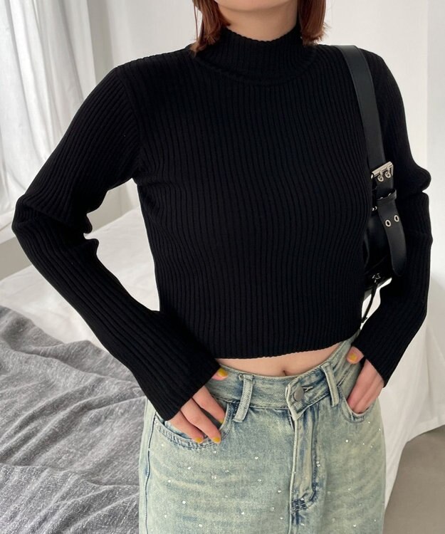 WEGO リブハイネックショートニット ブラック