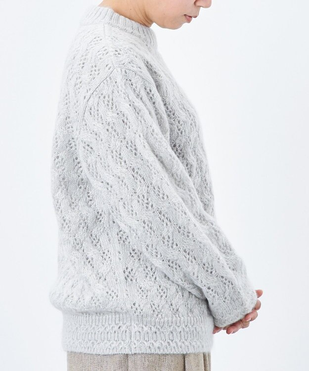 muuc 〈高品質シルク＆アンゴラモヘア〉模様編み ボトルネックセーター ライトグレー