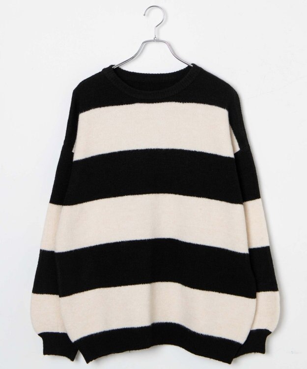 WEGO ボーダーフラッフィービッグニット ブラックボーダー