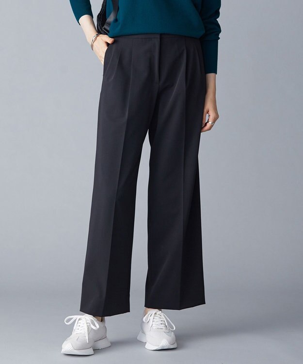 ICB 【洗える】T/Rドライギャバ  ワイドストレートパンツ ブラック系