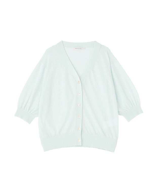 AMERICAN HOLIC 5分袖シアーVネックニットカーディガン Sax