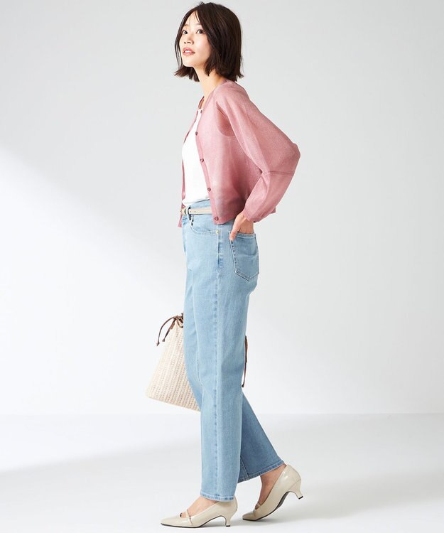 ANY SIS 【洗える】シアーランタンスリーブ カーディガン ベリーピンク