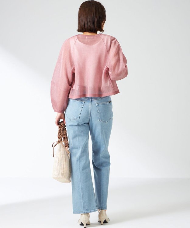 ANY SIS 【洗える】シアーランタンスリーブ カーディガン ベリーピンク