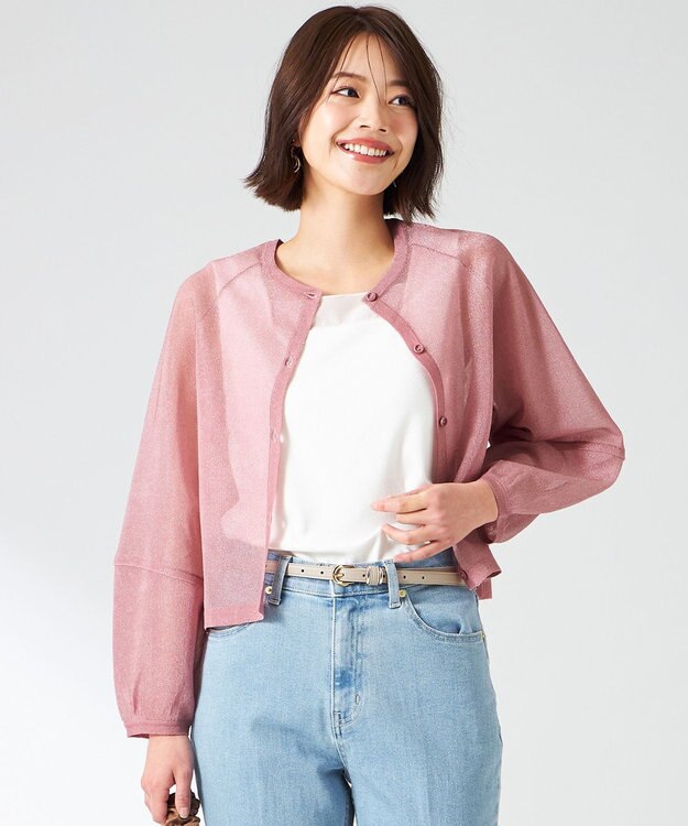 ANY SIS 【洗える】シアーランタンスリーブ カーディガン ベリーピンク