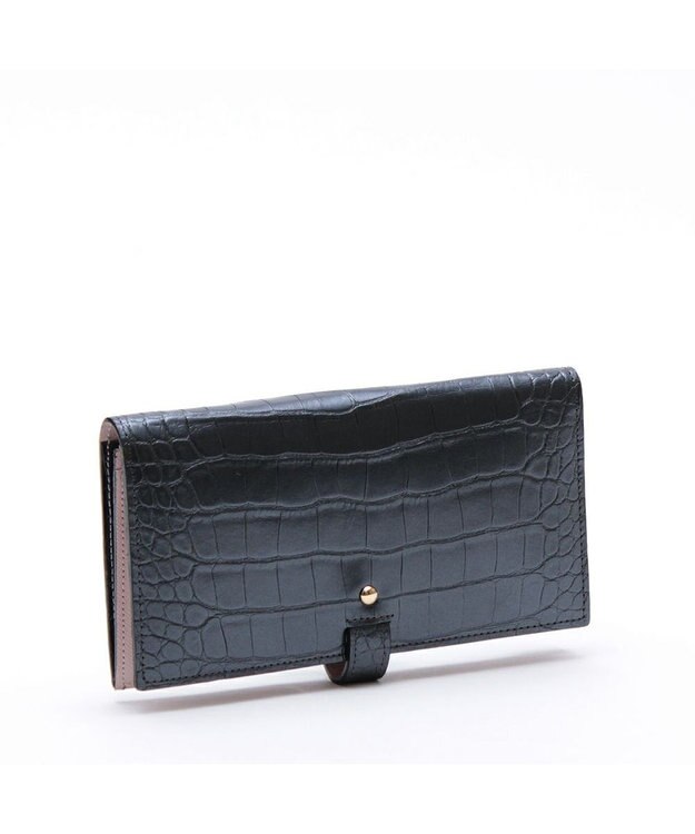 A.D.M.J. 【牛革】クロコ型押し/ロングウォレット オニキスパール