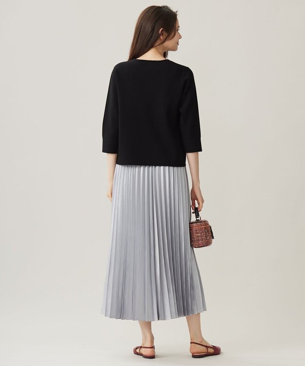 自由区 L 【アンサンブル対応・洗える】レーヨンストレッチ7分袖 ニット ブラック