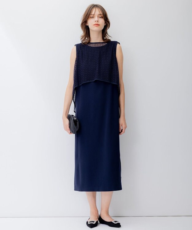 23区 【APPLAUDIR】クリスタルフラワーコンビ ドレス ネイビー系