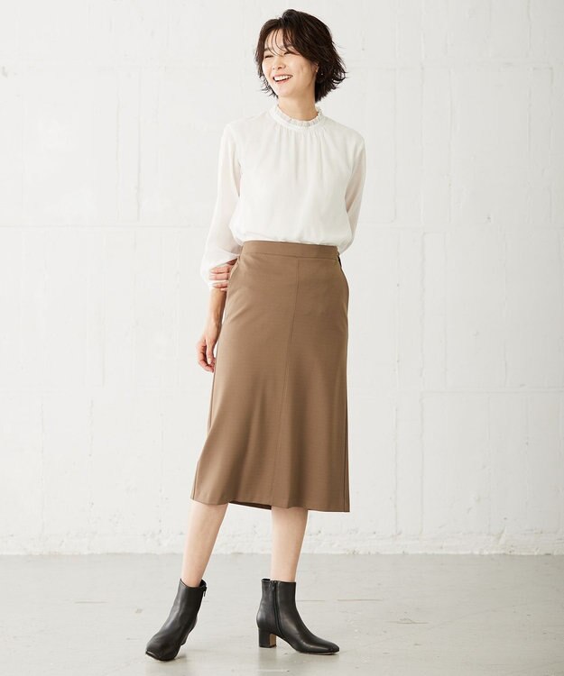 J.PRESS LADIES 【洗える】 バーズアイジャージー ナロー スカート ブラウン系